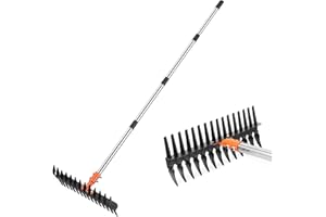 DigiGlow 57-Inch Thatch Rake - Professional Dethatcher & Soil Aerator with 15" Steel Tines, Detachable Handle for Lawn Thatching and Compacted Soil Removal