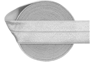 Generic Nine Looms 3 Yard 1 25mm Light Silver Matte Non-Shiny Soild Color Fold Over Elastic FOE Spandex Satin Band Baby Headb