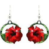Red Hibiscus Earrings by d'ears Non-Tarnish Sterling Silver French Hook Ear Wire