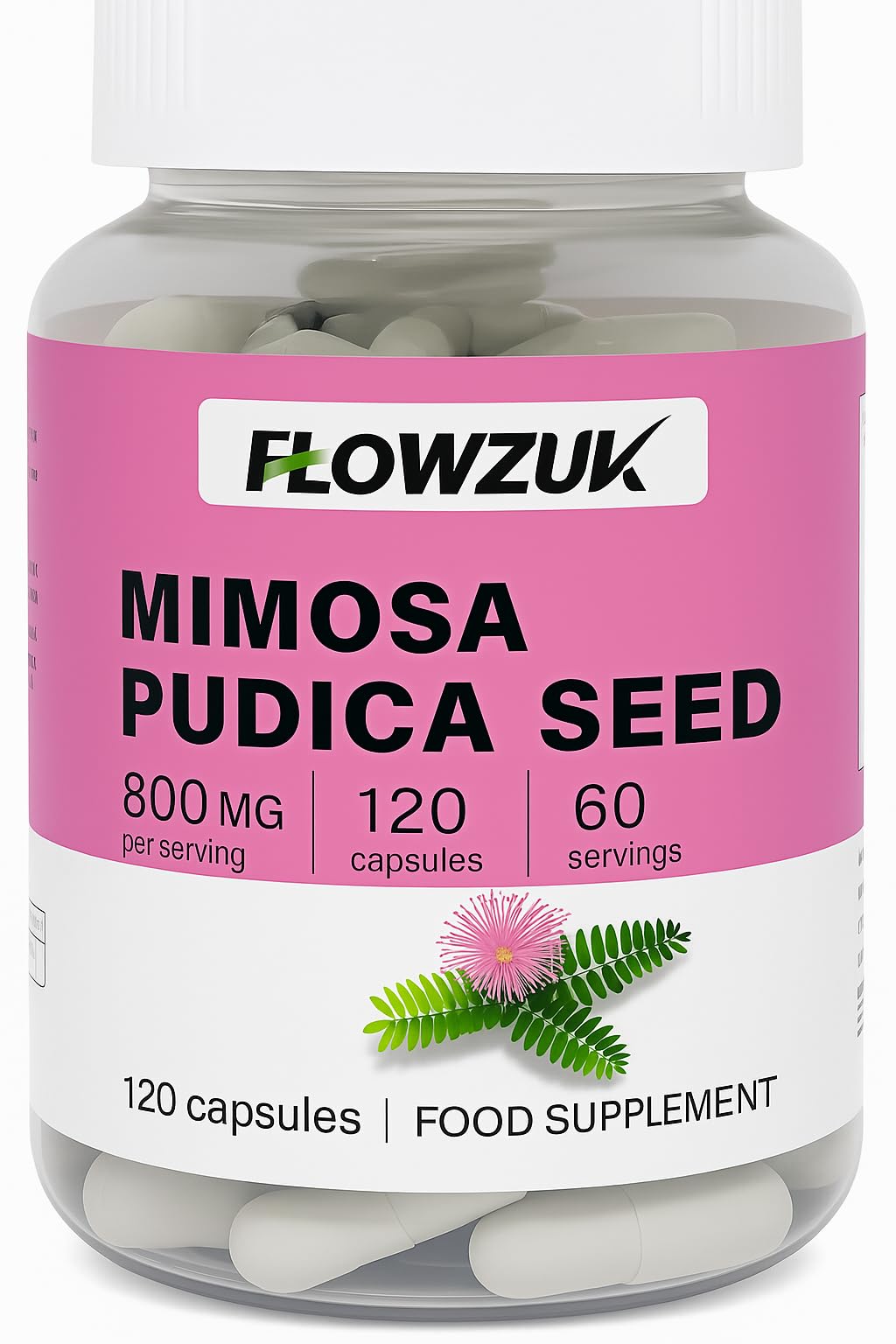 Flowzuk Mimosa Pudica Seed Capsules - Gut Health Supplements for Digestive & Intestinal Health - GMO-Free Gut Cleanse Formula - 120 Capsules for 2-Month Supply - Dietary Supplement
