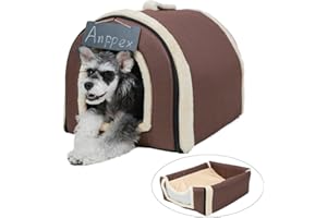 ANPPEX Dog House Indoor,2 in 1 Washable Covered Dog Bed,Insulated Igloo Dog House,L Size Dog Cave for Small and Medium Dogs,Brown