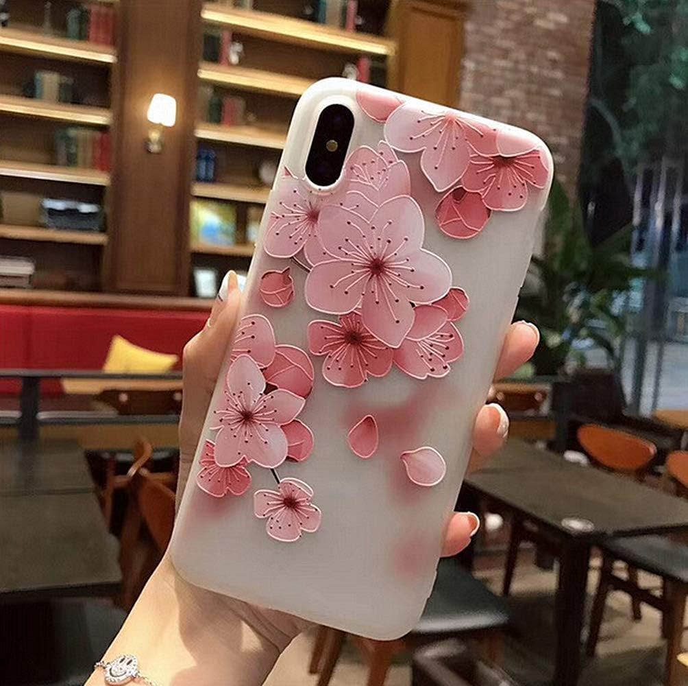 iPhone Xs MAX Soft Floral Case,LMing 3D Emboss Beautiful Flower Pattern Slim fit Shock-Absorbing Soft Rubber TPU Skin Cover Case for iPhone Xs max 6.5inch (Cherry Blossom)