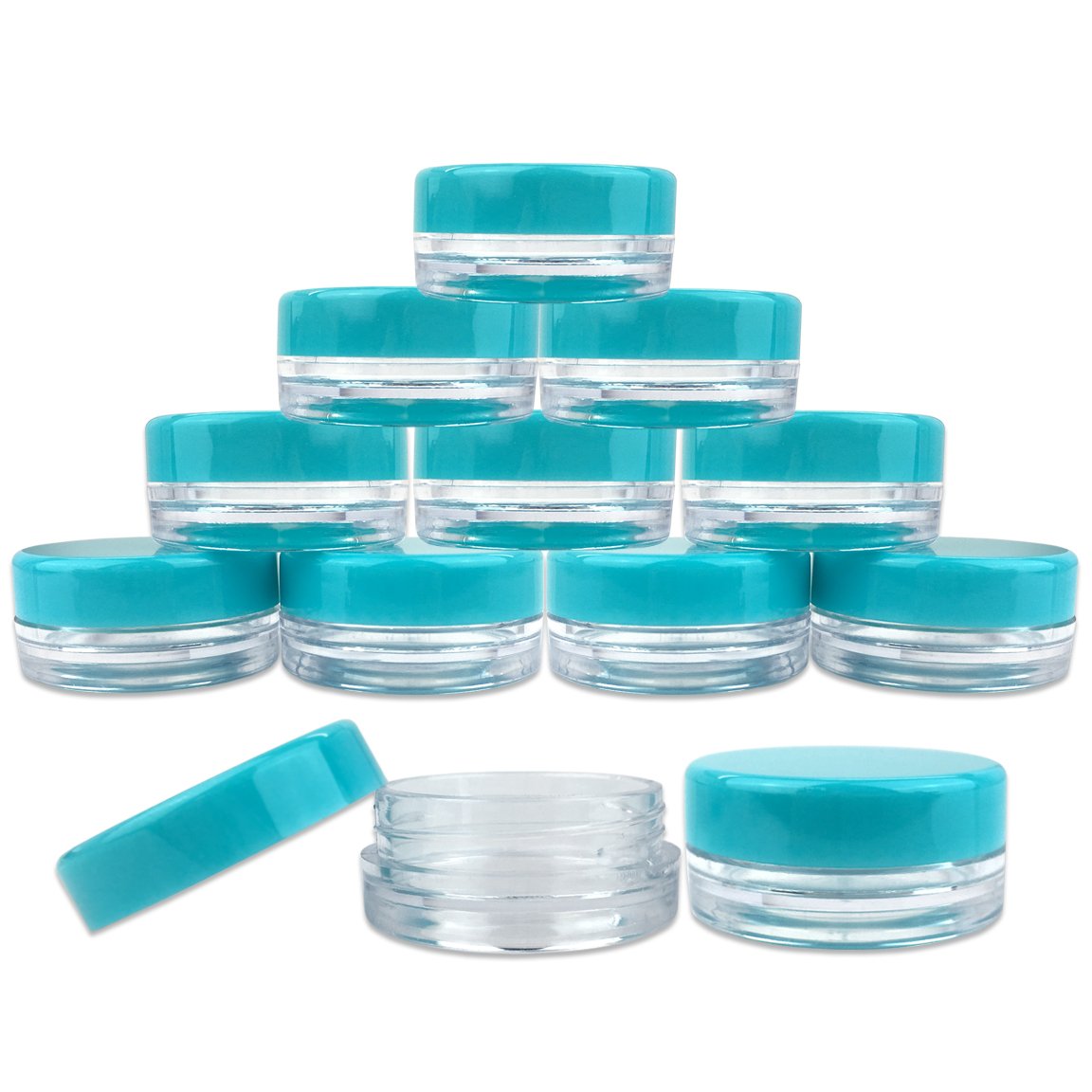 (100 Pieces Jars + Lid) Beauticom 3G/3ML Round Clear Jars with Teal Sky Blue Screw Cap Lids for Scrubs, Oils, Toner, Salves, Creams, Lotions, Makeup Samples, Lip Balms - BPA Free: Home Audio & Theater