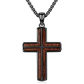 MEDWISE Natural Wood Cross Necklace Black for Men, S925 Sterling Silver Wooden Ebony Cross Protection Black Jewelry for Men Women Father Husband Friend Birthday Gifts 20+2'' Chain