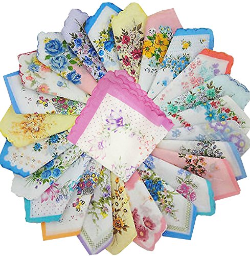 COCOUSM Womens Vintage Floral Print Cotton handkerchiefs Bulk