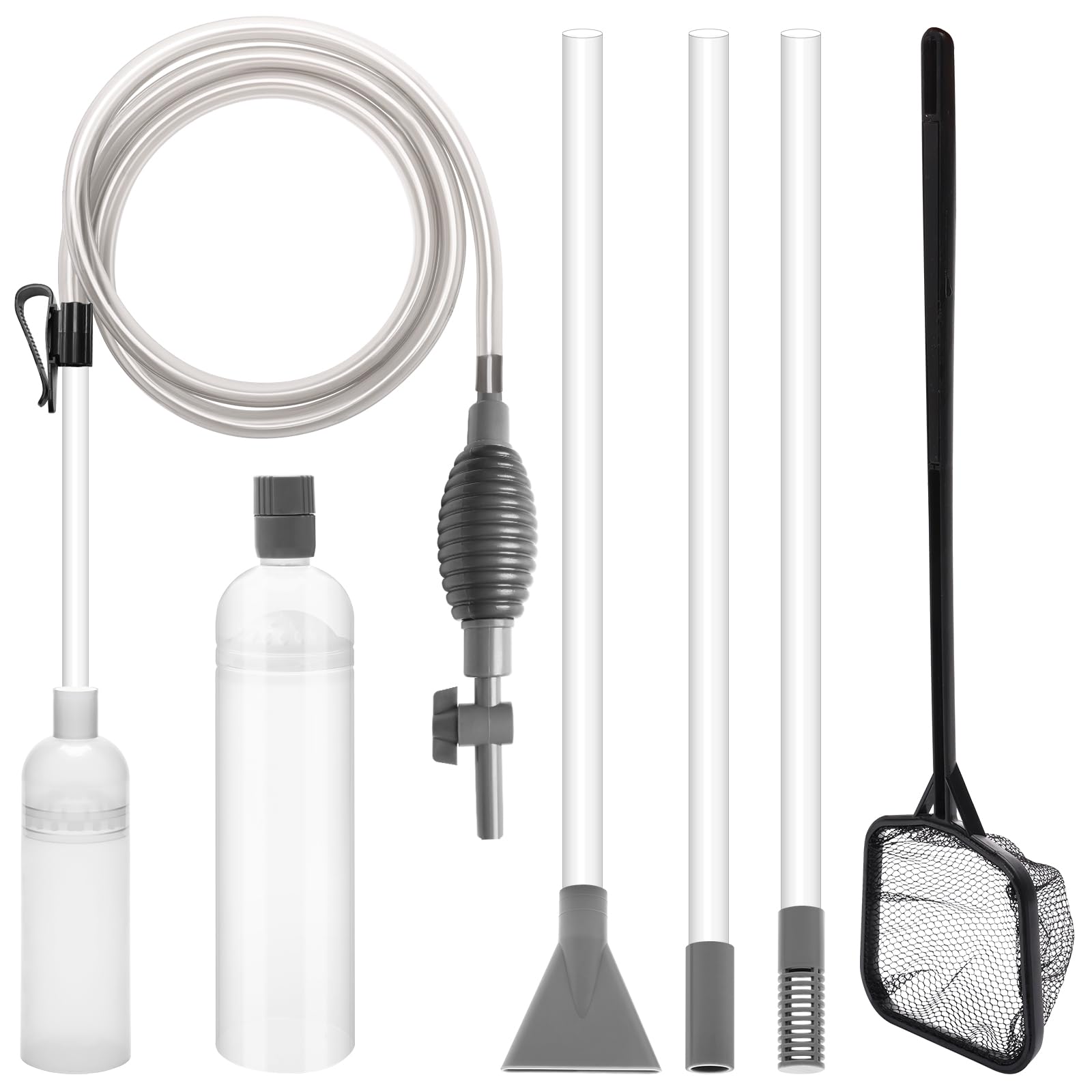 View 1 of Anglecai 12 Pcs Aquarium Siphon Vacuum Cleaner Kit, Fish Tank Gravel Cleaner with Dual Vacuum Tubes and Fish Net for Aquarium Siphon Sand Cleaner