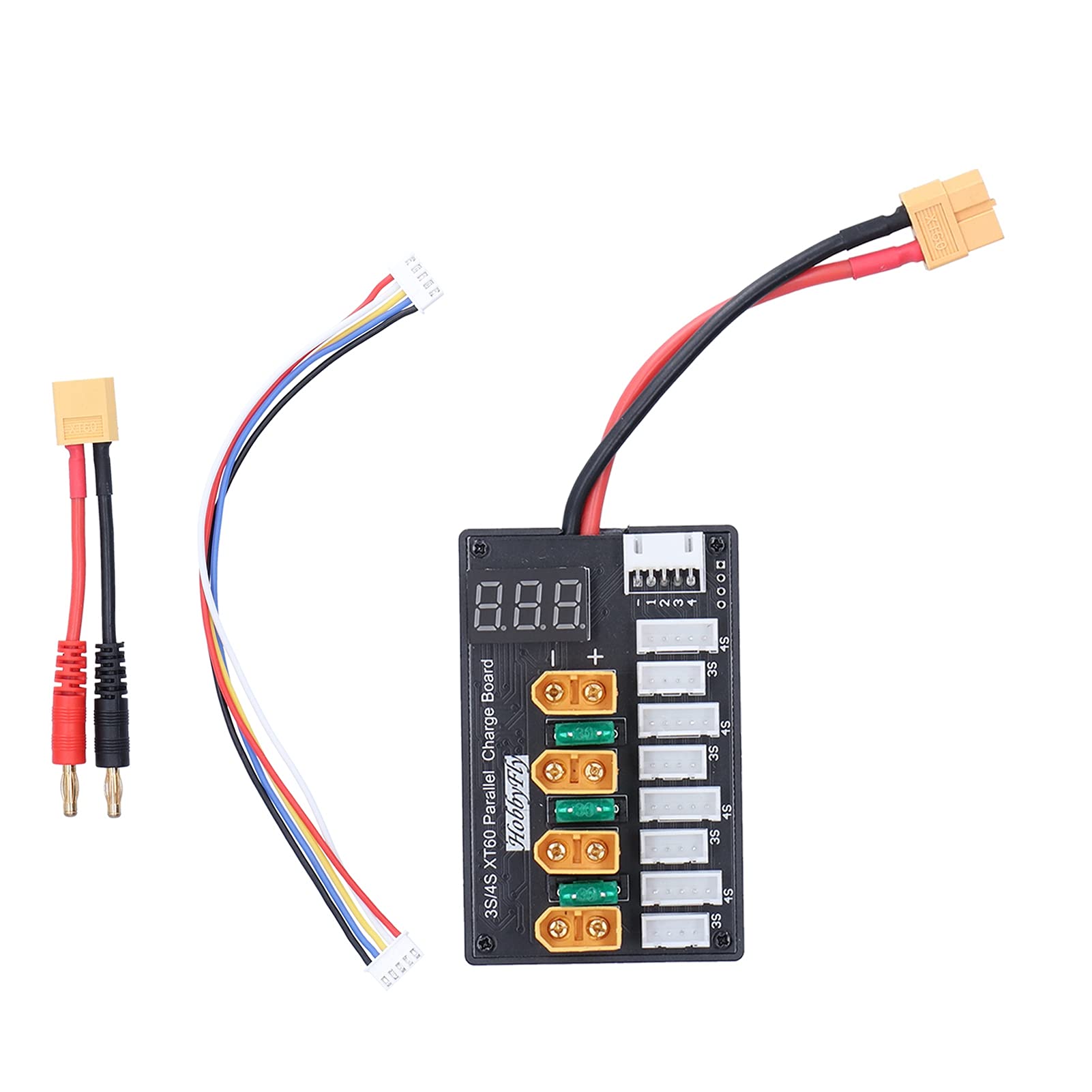 4 Port Lipo Charger Board XT60,Parallel Charging Plate for Most Banana Connector Balance Chargers, LED Display Cycle Voltage