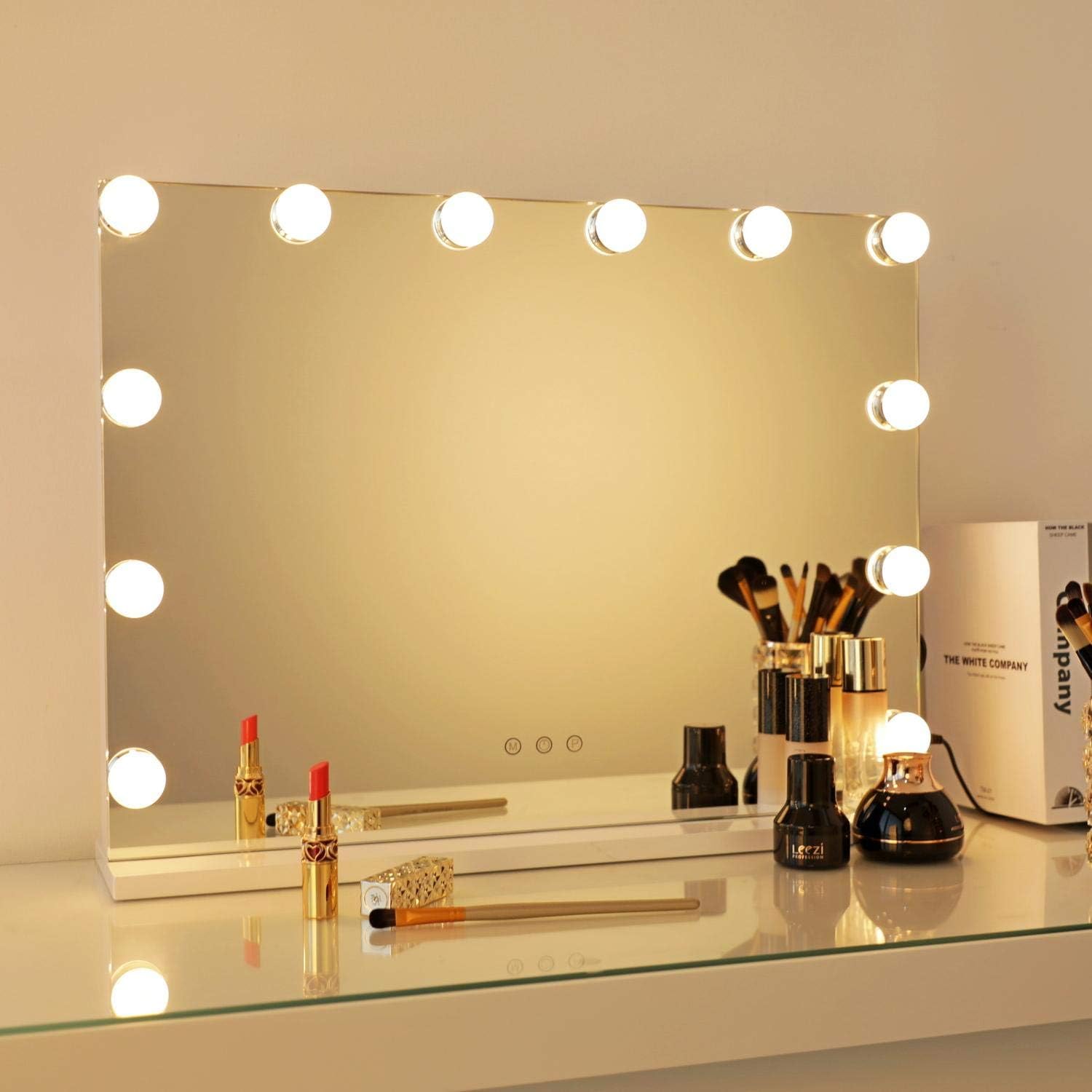 Makeup Vanity Mirror with Lights, 3 Color Modes Hollywood Style Cosmetic Set, Frameless Tabletop or Wall-Mounted Use - USB Outlet, Smart Touch Control, LED Dimmable Bulbs