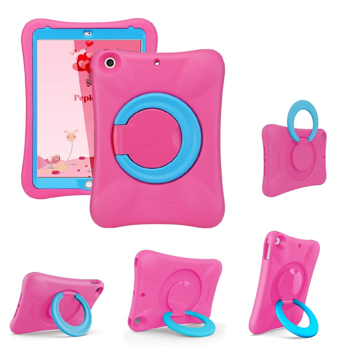 Photo 1 of NLR Fun Pepkoo Kids Case for iPad, Shockproof Cover for 9.7” iPad 6th/5th Generation (2018/2017) / iPad Air 2 / iPad Air, Lightweight Full Body Protective Case with Foldable Handle/Stand (Pink+Blue)