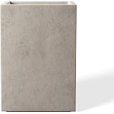 Kante Small Tall Square Weathered Concrete Planter 13" H, Outdoor | Rubber Plug for Indoor, Drainage for Garden, All-Weather Cement Flower Pot, Handcrafted, Anti-Frost &amp; UV, Modern Home Decor
