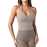 YEOREO Women's Halter Crop Top V Neck Workout Going Out Tank Top Hazel Padded Sleeveless Backless Trendy Summer Camisole