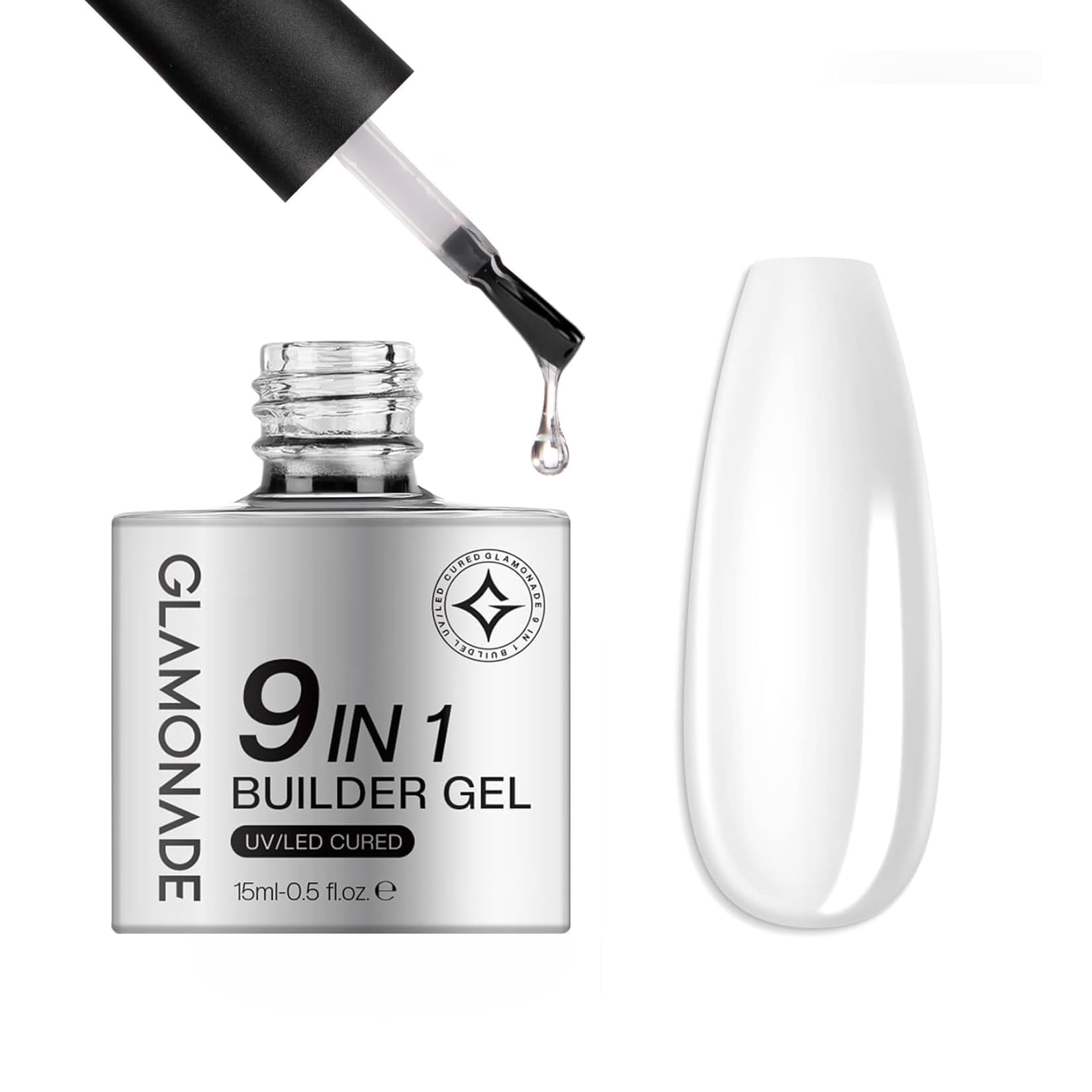 Glamonade Clear Builder Gel for Nails: 9 in 1 U V LED Lamp Cured Color Builder Nail Gel Strengthener Thickening Extension Sculpting Rhinestone Nail Glue Gel for Home Salon