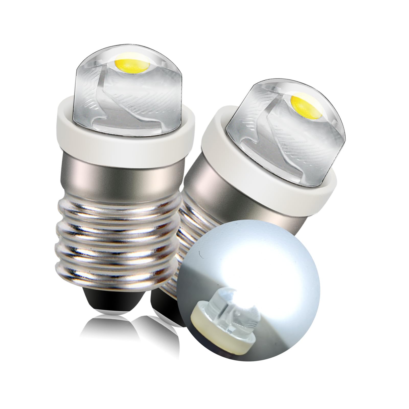 Ruiandsion 2pcs E10 LED Bulb DC 3V 0.5W 6000K White 200LM LED Bulb for Torchlight Flashlight Torch Headlight,Negative Earth