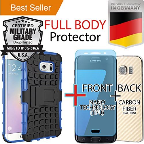 Samsung Galaxy S7 Edge [5.5] Pack [Heavy Duty] Case [Dual Layer] + [FULL BODY COVERAGE] (Front [TPU] + Back [Carbon Fiber]) Screen Protector [Kick Stand] Hybrid Cover [Anti Scratch] Blue