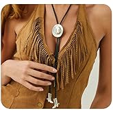 Uarein Antique Silver Western Ethnic Hat Boot Lariat Necklace,Bohemian Long Braided Rope Necklace Punk Party Trendy Jewelry Accessories Gift for Women