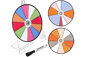 iobiotio 6 inch Spinning Prize Wheel, Clear Wheel-Spinning Wheel for Prizes with Stand, 10,12 Slots Color Small Tabletop Roulette Spinner, Erasable, Easy Assembly (No Need Tool), Portable, Arylic