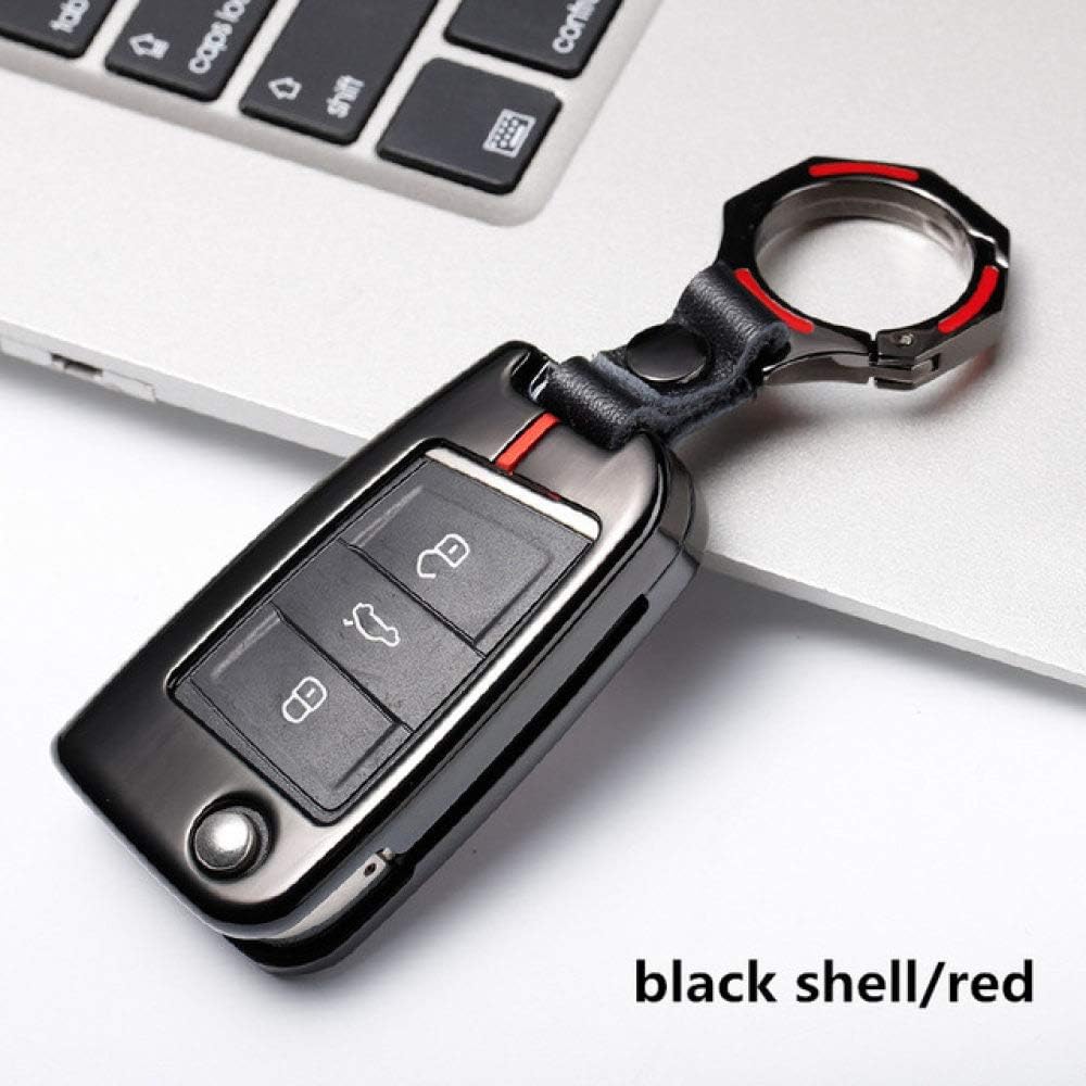 OIFMKC Car Key Cover Zinc Alloy Car Key Cover Case For Volkswagen Golf 4 5 6 7 MK7 Passat B5 B6 mk5 mk6 Touran Polo Tiguan 2009-2015 key bag,B black red