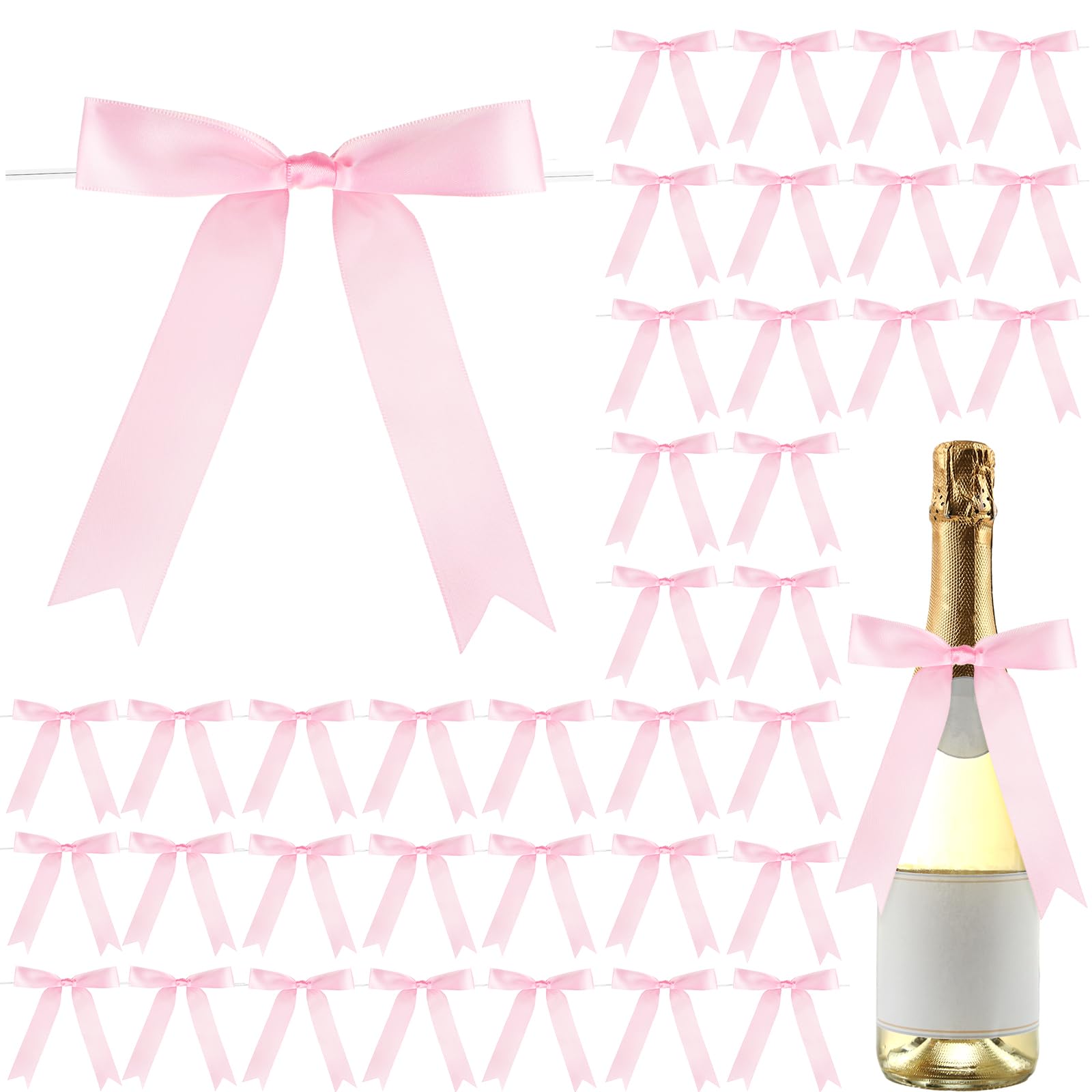 Photo 1 of Riceshoot 50 Pcs Satin Ribbon Bows 5x7 Inch Large Twist Tie Bow for Gift Wrapping Champagne Bottle Balloon Treat Bag DIY Craft Gift Wedding Bridal Baby Shower Christmas Birthday Party(Pink)