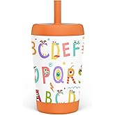 Kid Insulated Stainless Steel Tumbler with Silicone Straw, 12oz Sippy Cup for Kids (Alphabet)