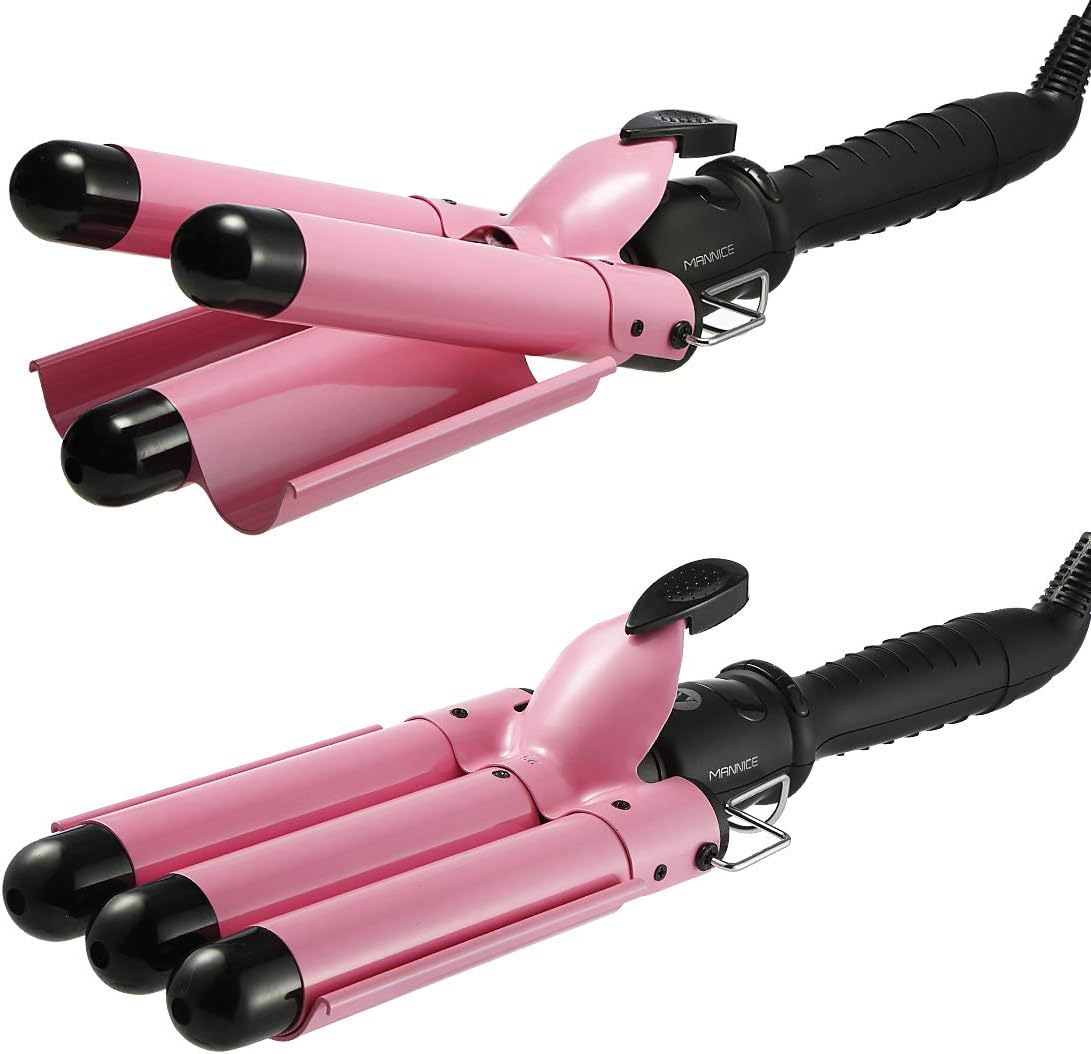 3 Barrel Curling Iron Crimper Hair Iron, 1 inch (25mm) Beach Waves Curling Iron with Temperature Adjustable Wave Wand, Crimper Hair Waver Iron Curler Hair Curler (25mm with LCD): Health & Personal Care
