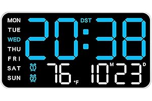 8.4” Display Led Wall Clock - Battery Operated Digital Wall Clock with Date, Temperature, Auto-Dimming & 5-Level Brightness f