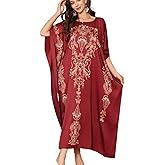 Daiwor Kout Caftan Dresses for Women Satin Print Plus Size Kaftan Maxi Gown Cover Up Beach Swimsuit Coverup Long House Dress