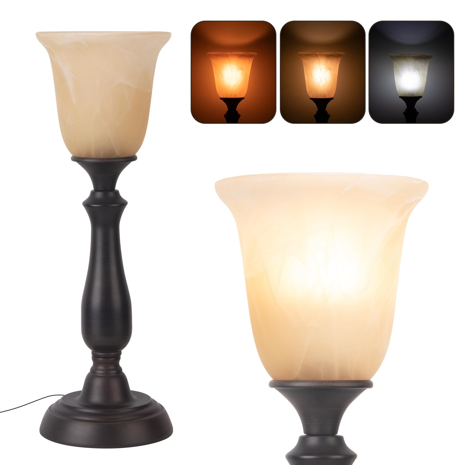 Photo 1 of Farmhouse Table Lamp for Living Room, Nightstand Lamp with Alabaster Glass Shade, Iron Brushed Nickel Desk Lamp for Living Room Reading Bed Side End Table, Bedroom, Office, Reading Lamp