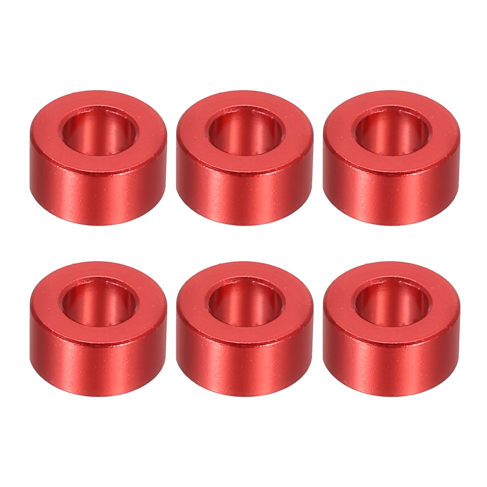 PATIKIL M5 Aluminum Spacers, 6 Pcs Metal Spacers Aluminum 5.2mm ID x 10mm OD x 5mm L Aluminum Spacer Screw Standoff Round for 1/5" or M5 Screw Bolts,Red