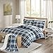 Comfort Spaces - Aaron Sherpa Comforter Set + Throw Combo - 4 Piece - Checker Plaid Pattern - Navy, Blue - King Size - Ultra Softy, Fluffy, Warm - Includes 1 Comforter, 2 Shams, 1 Throw