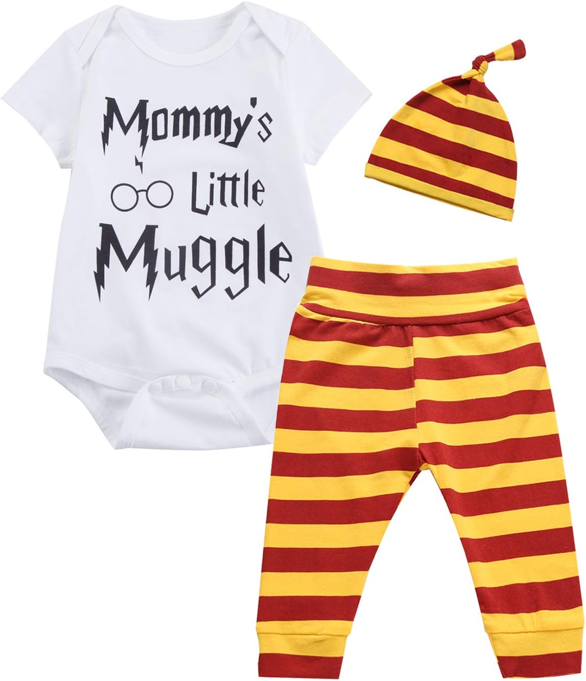 Lorjuly Baby Boys Girls 3PCS Cute Outfit Set Snuggle This Muggle Short Sleeve Romper