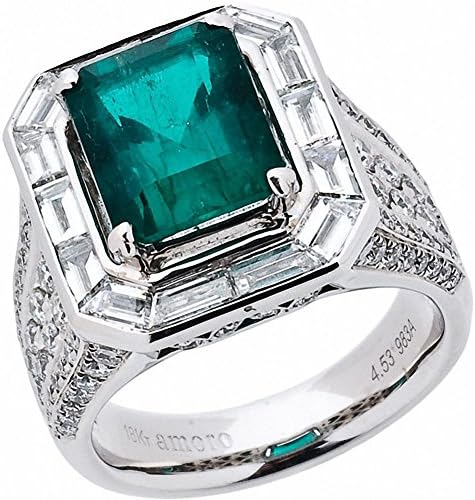Amoro 18k White Gold Colombian Emerald Ring and Diamond Ring (2.09 cttw, G-H Color,VS2-SI1 Clarity)