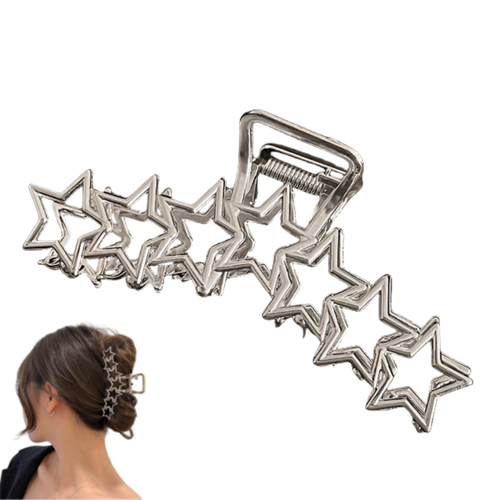 Hair Clip, Silver Hair Accessories for Women Girls Ladies Kids, Stylish Metal Barrettes Hair Claw Clips Large Headwear, Hair Styling Accessories for Party Wedding Daily, Stars