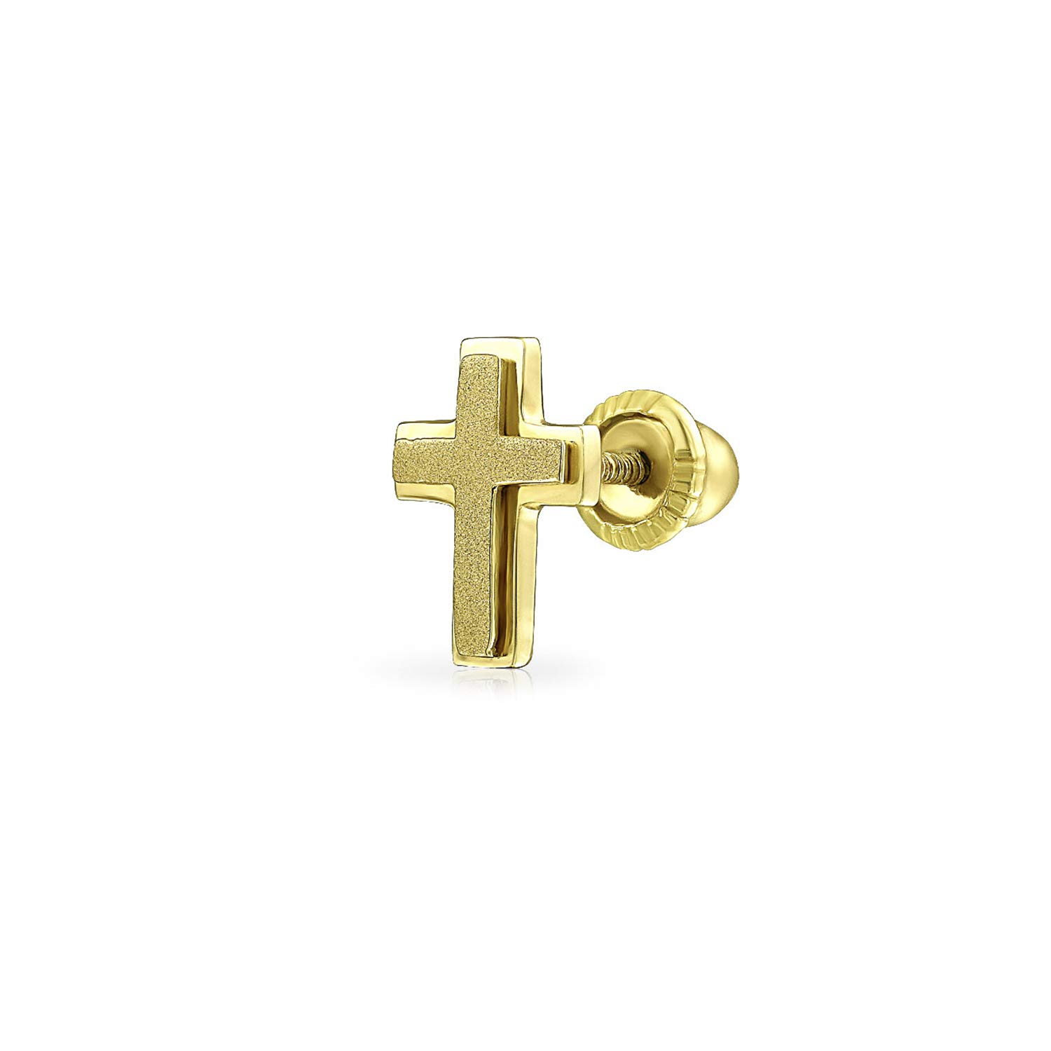 Tiny Minimalist Religious Christian REAL Gold Cross Helix Cartilage Ear Lobe Piercing Daith 1 Piece Stud Earring For Women Teen Screwback