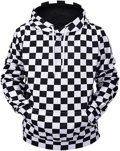 checkerboard print hooded sweatshirt
