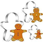 Gingerbread Man Cookie Cutters Set, 3 PCS Christmas Cookie Cutters Stainless Steel Holiday Cookies Cutters Shapes for Baking 