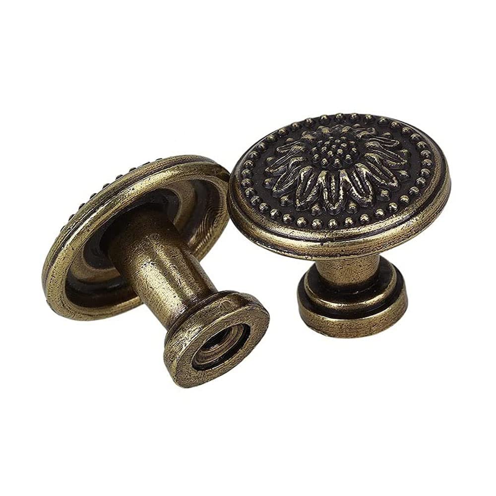 SDFF Antique Bronze Round Cabinet Knobs, 10 Pieces Vintage Bronze Door Drawer Handle, Vintage Brass Drawer Handle with Screws, for Wardrobe Furniture Drawer Cabinets (Bronze)