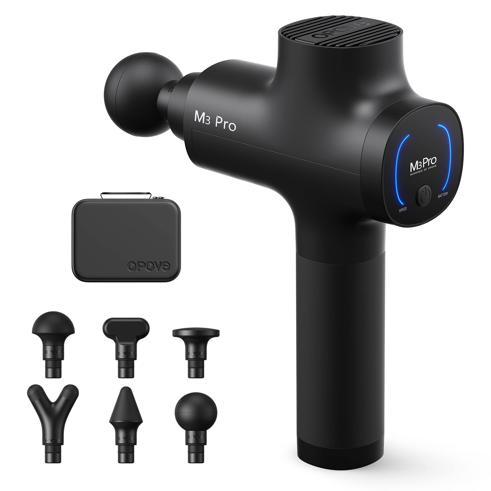 opove M3 Pro 2 筋膜リリースガン 12mm振幅 最大約32kg耐圧 2600mAh*6本大容量バッテリー 5段階強力振動 6種類アタッチメント ハンディガン 日本語取扱説明書付き（ブラック）商品画像