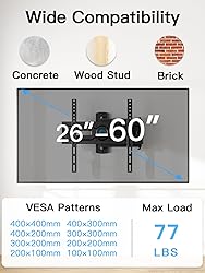 Pipishell Full Motion TV Wall Mount for Most 26-60