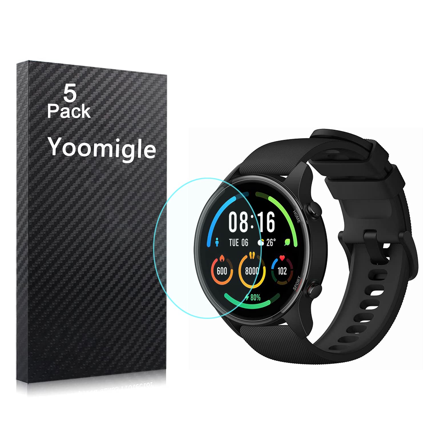 Yoomigle 5 Pack Compatible with Xiaomi Mi Watch Screen Protector Film for Xiaomi Mi Watch Smartwatch Screen Protectors Foils Screen Cover Crystal Clear HD Anti-Scratch Anti-Fingerprint