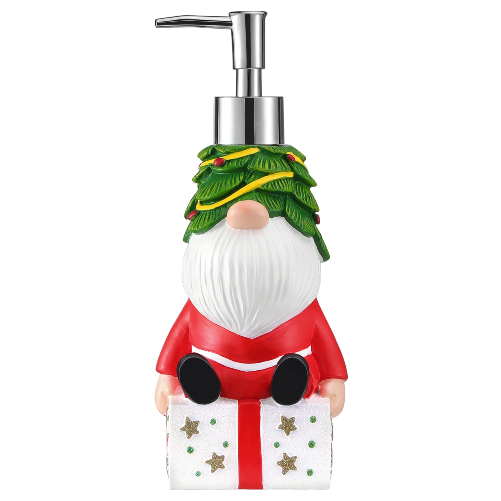Shinowa Christmas Liquid Hand Soap Dispenser, Santa Claus Shaped Resin Lotion Dispenser Bottle, Decorative refillable Pump Bottle for Bathroom Vanity Kitchen Countertop, Red