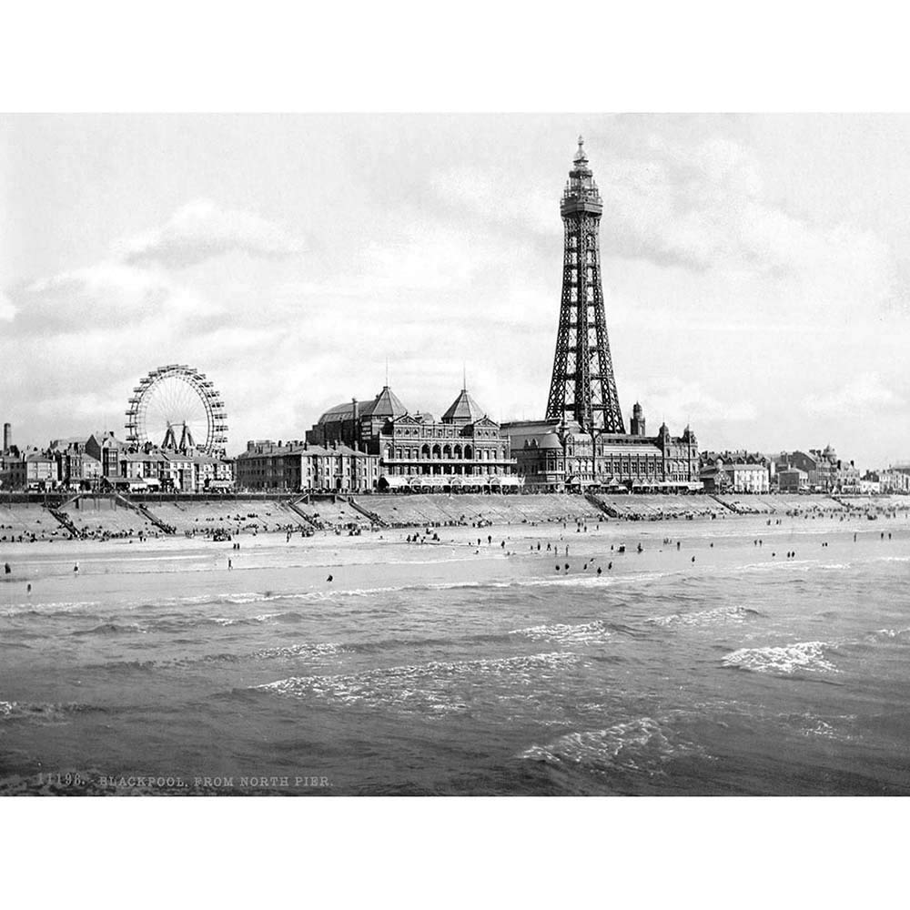 Wee Blue Coo View From North Pier Blackpool Lancashire England 1895 Old BW Art Print Poster Wall Decor 12X16 Inch