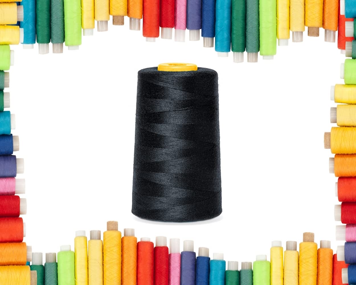 Rohans Overlock Yarn 40/2 (120), 5000 Yards (4570 Meters) Sewing Thread Cones, Sewing Machine Multi Colour Yarn Cones, 100% Polyester Material (Black, 1)