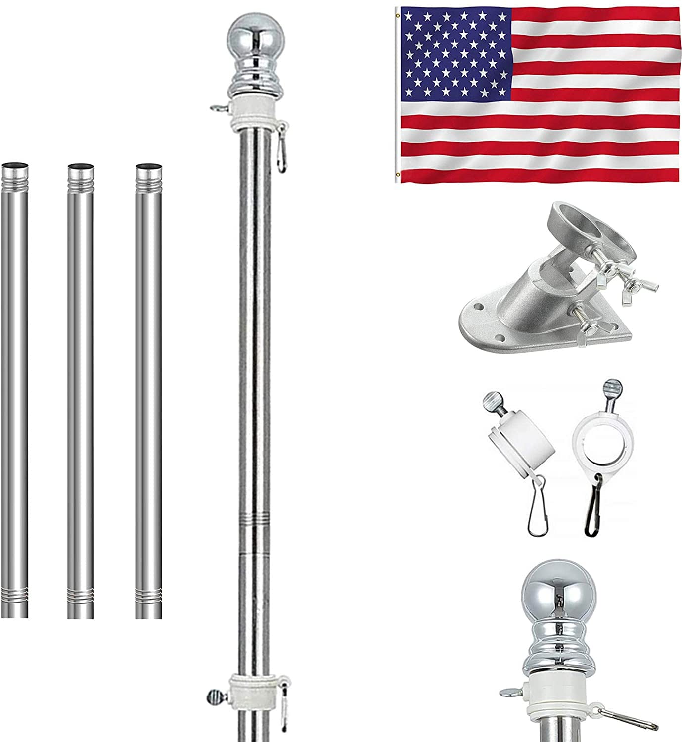 Photo 1 of American flag with pole,Flag poles kit for 3 x 5 Flags Holder,Including 100% Polyester Flags, 6 FT stainless steel No Tangle Spinning Pole and 2-Position Flag Pole Bracket?American flag?