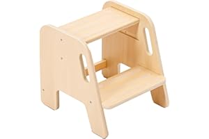 WOOD CITY Step Stool for Toddler Kids Wooden – Height Adjustable 2-Step Ladder with Handles – Bathroom Sink Kitchen Bedroom Potty Training – Non-Slip Safety Design for Children 18 Months+