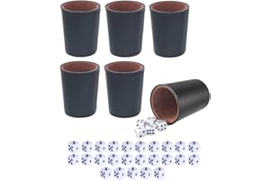 BAMBOO'S GROCERY LOKII Leather Dice Cup, Quite Felt-Lined Interior, 6 Shaker Cups and 30 Dot Dices, one Carry Bag (Black and Brown)