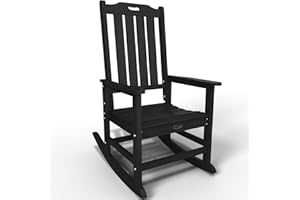 THOEOE Oversized Rocking Chair, Outdoor Rocking Chair for Adults, All Weather Resistant Porch Rocker for Lawn Garden, Black