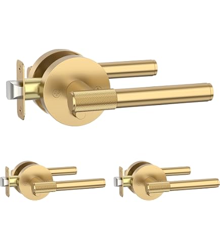 Amerdeco 3 Pack Champagne Bronze Door Handles Interior, Knurled