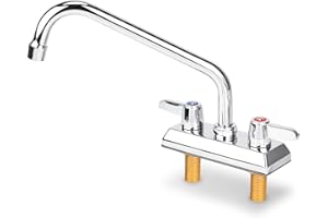 BIETOR Commercial Bar Sink Faucet,4 Inch Center Deck Mount Bar Sink Faucet，2 Hole Brass Constructed,Chrome Polished with 10"Swivel Spout and 90°Rotatable Dual Lever Handles.