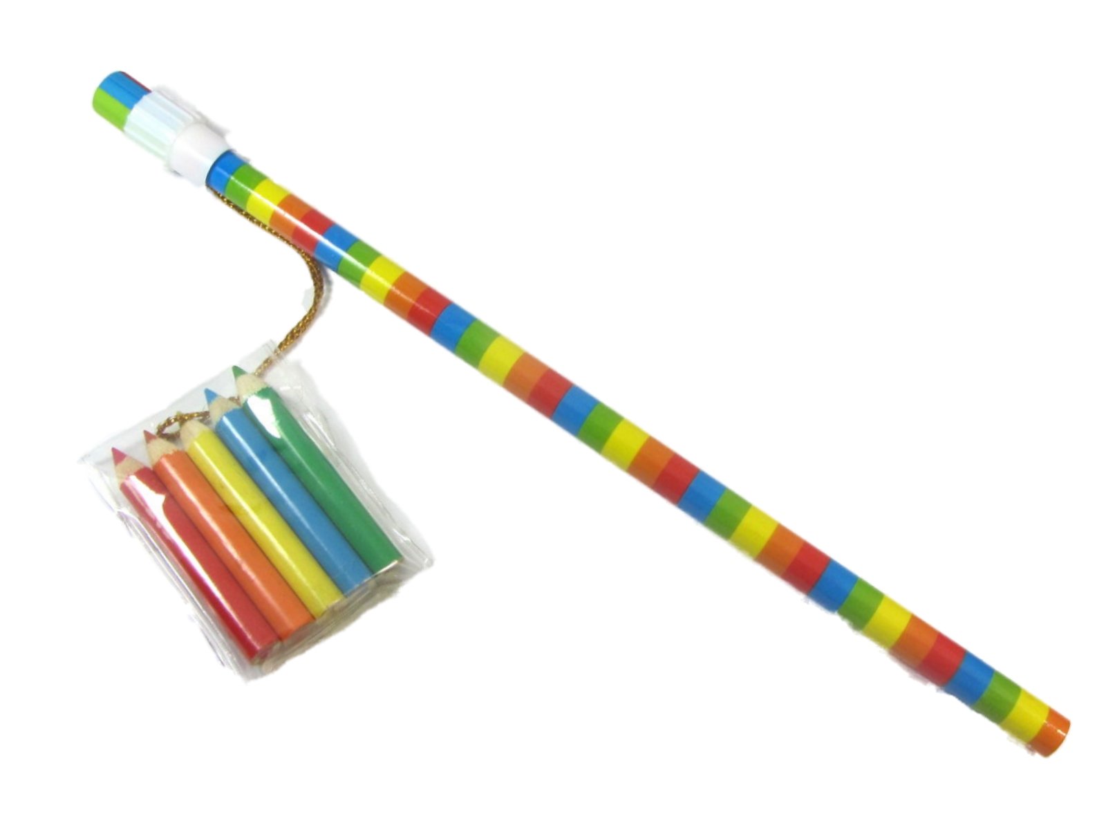 SDM 12 x Rainbow Pencils WIth Erasers & 5 Mini Pencils Party Bag Fillers