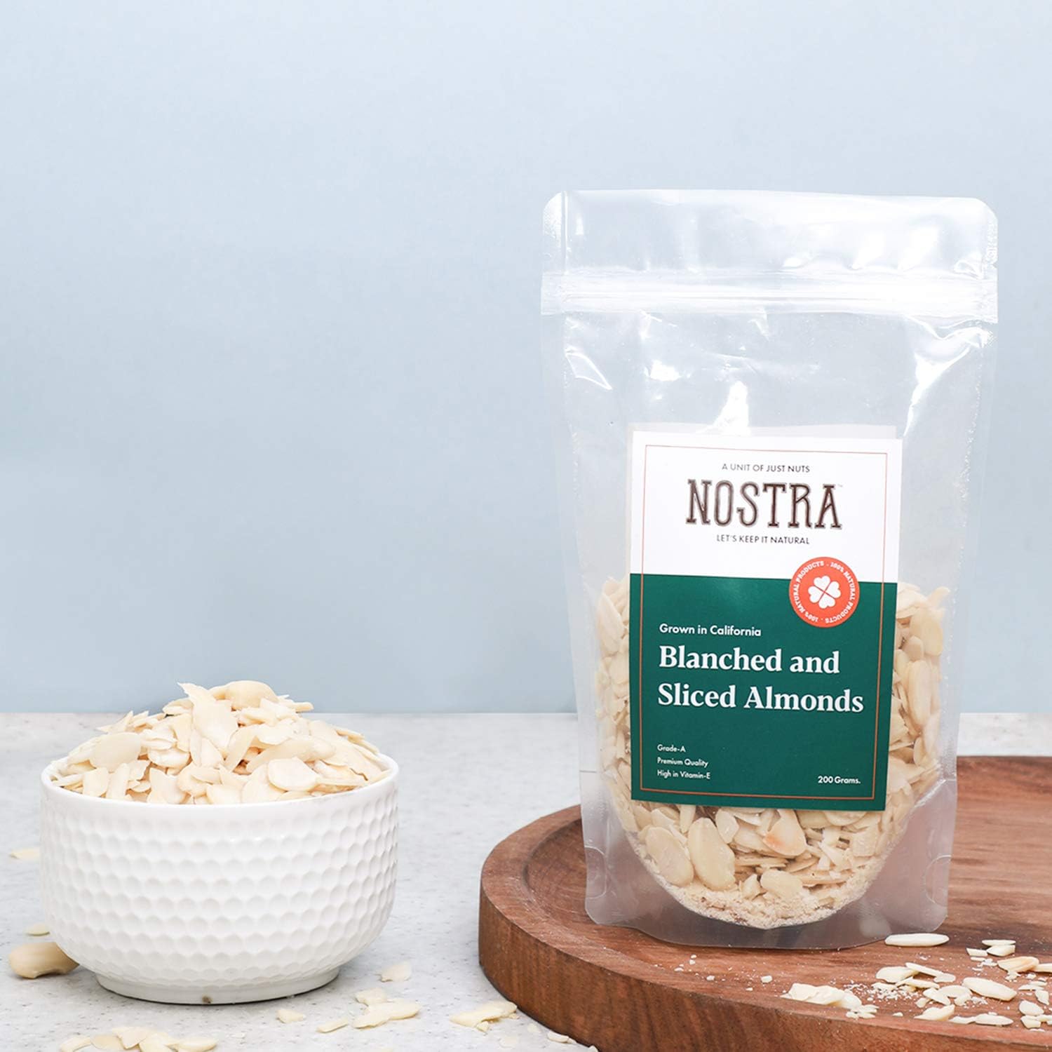 Just Nuts Blanched & Sliced California Almonds, 200g [Grown in California, Premium]